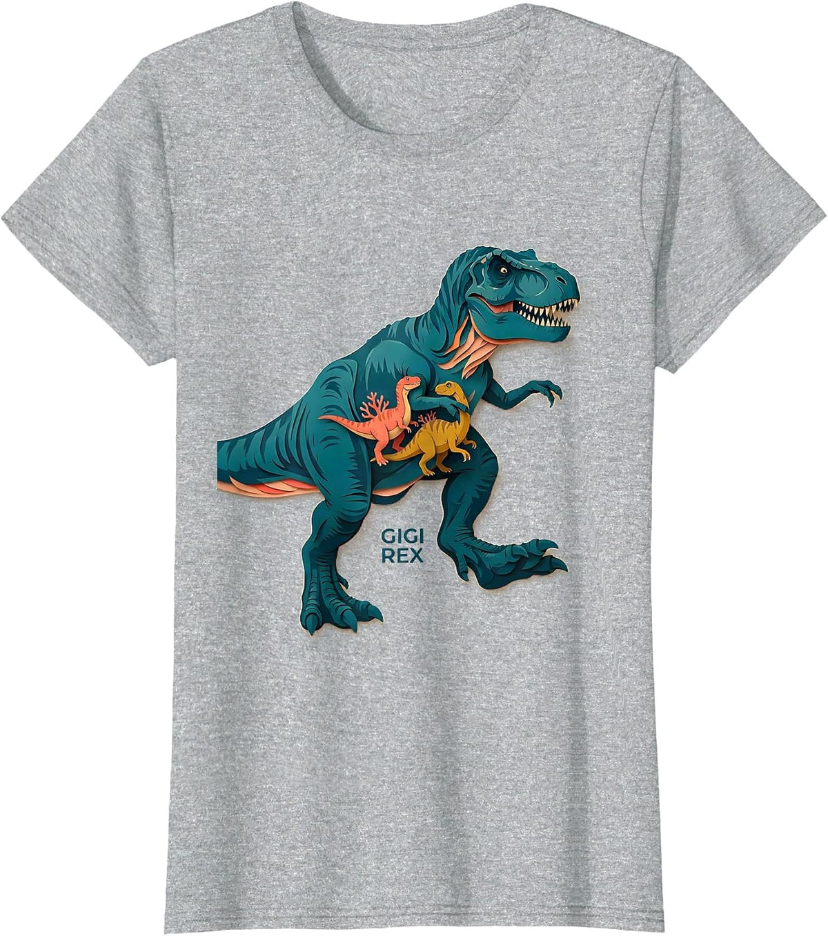 Women's Gigi Rex Funny Dinosaur Family Humor T-Rex Gift T-Shirt - Heather Grey