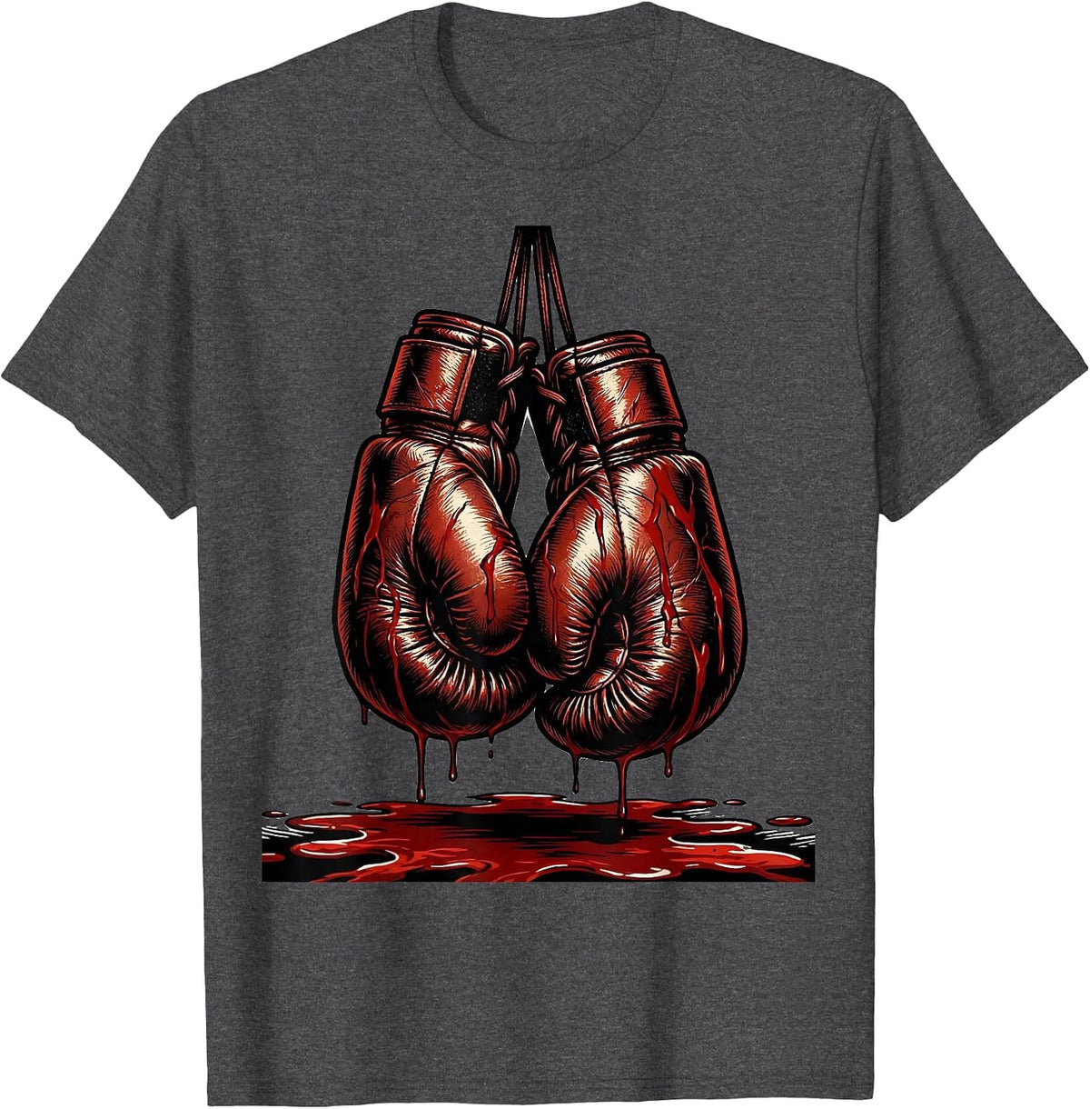 Bloody Boxing Gloves Graphic Design T-Shirt - Dark Heather Grey
