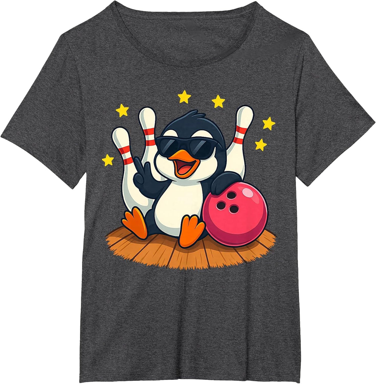 Cute Penguins with Sunglasses Playing Bowling for Men Women T-Shirt - Dark Heather Grey