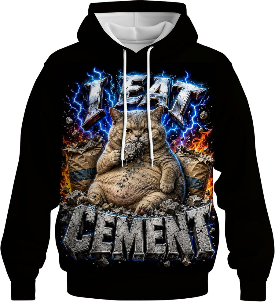 Novelty Long Sleeve Hoodie Funny I Eat Cement Graphic Sweatshirts - Brown