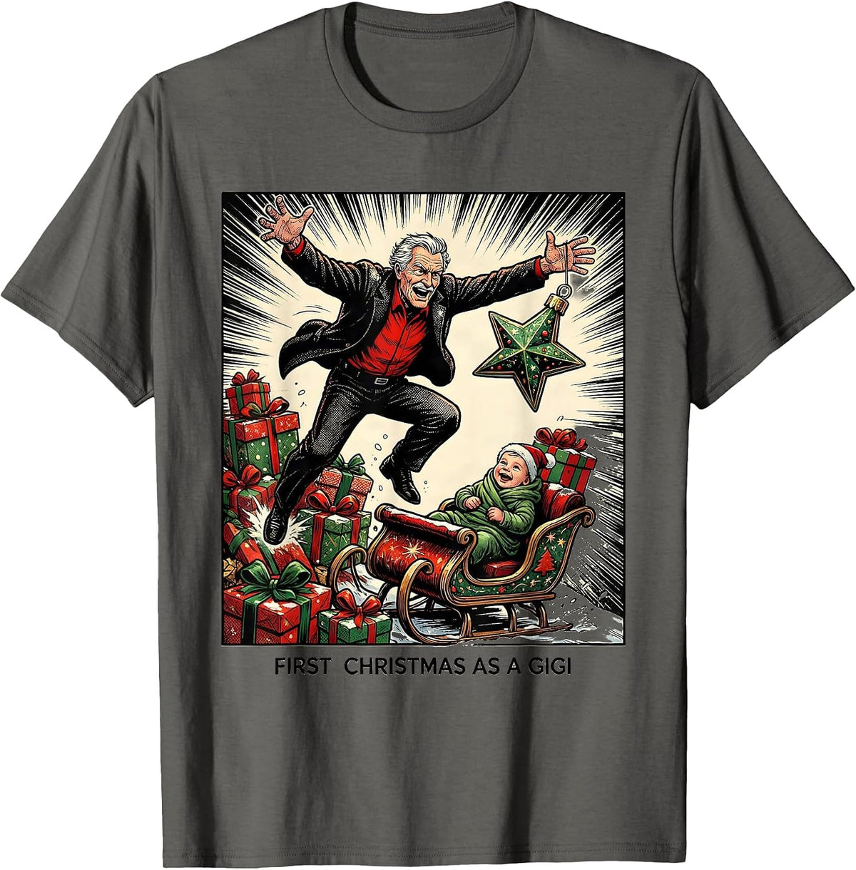 First Christmas As A Gigi Comic Book Family Matching T-Shirt - Asphalt Grey