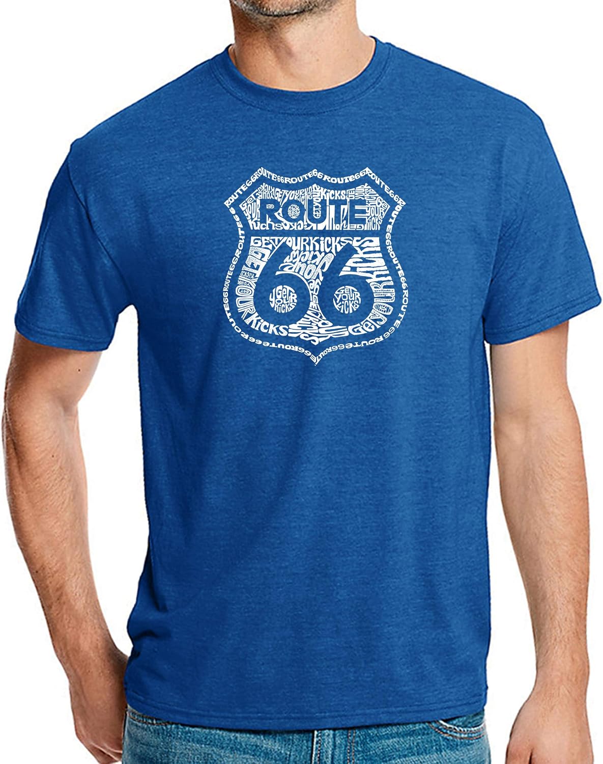 LA POP ART Men's Premium Blend Word Art T-Shirt - Get Your Kicks on Route 66 - Royal