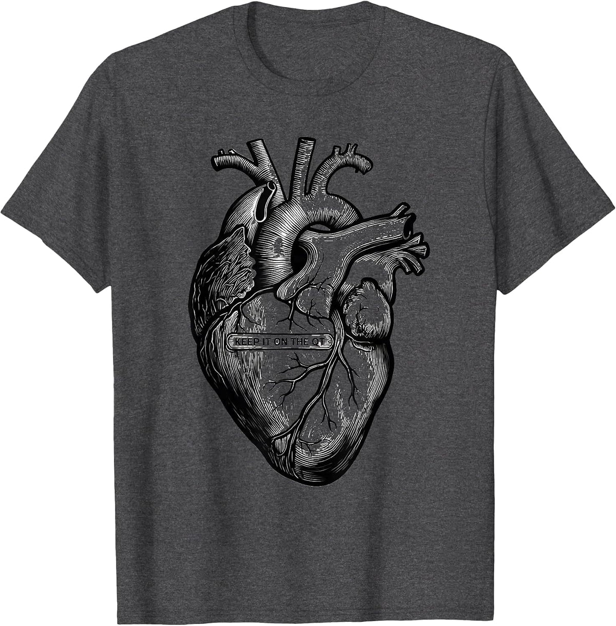 Men's Keep It On The QT Line Art Cardiac Nurse Anatomy T-Shirt - Dark Heather Grey