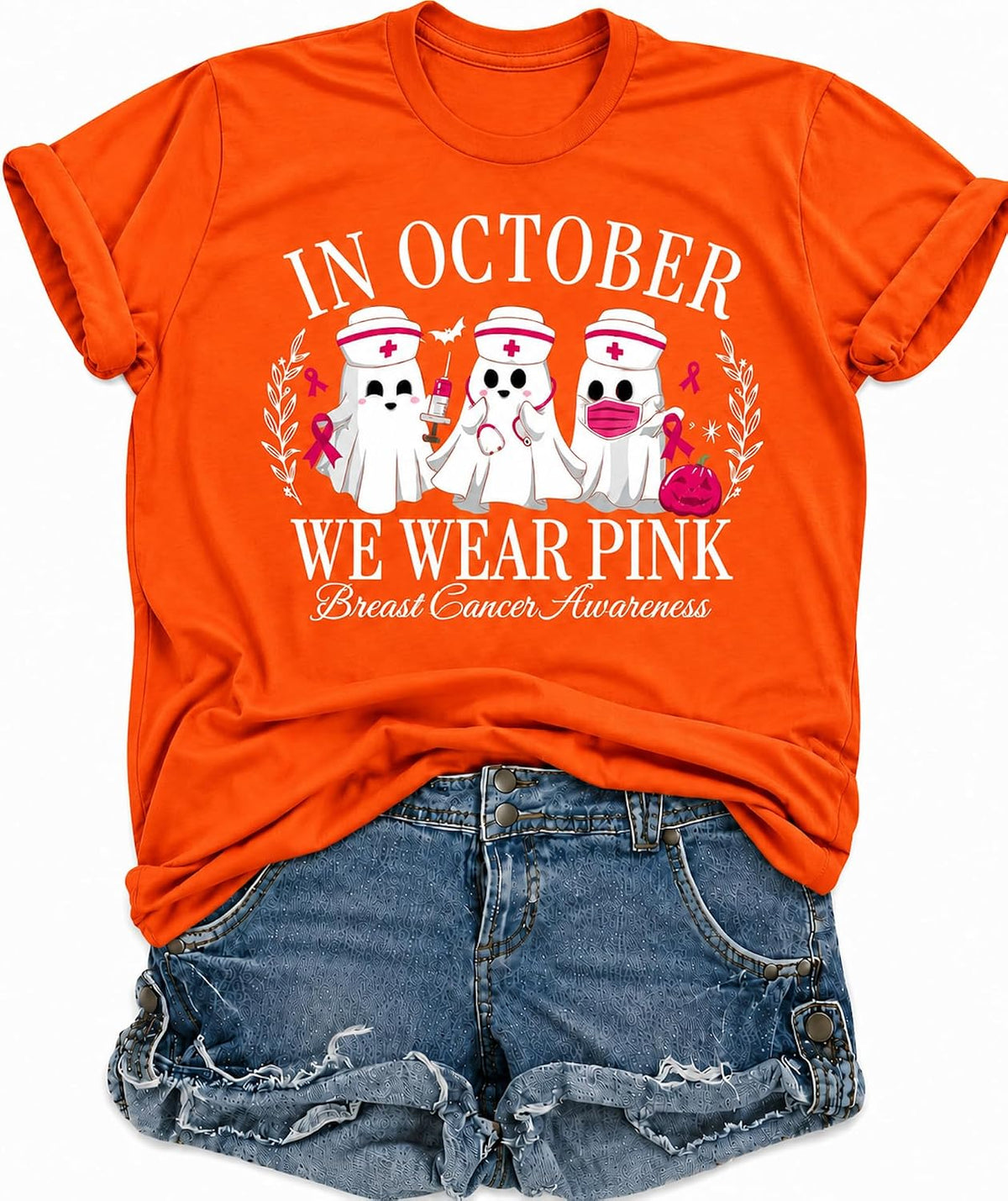 Women’s Halloween Nurse Shirt Cute Spooky Graphic Nurse Tee - Vibrant Orange