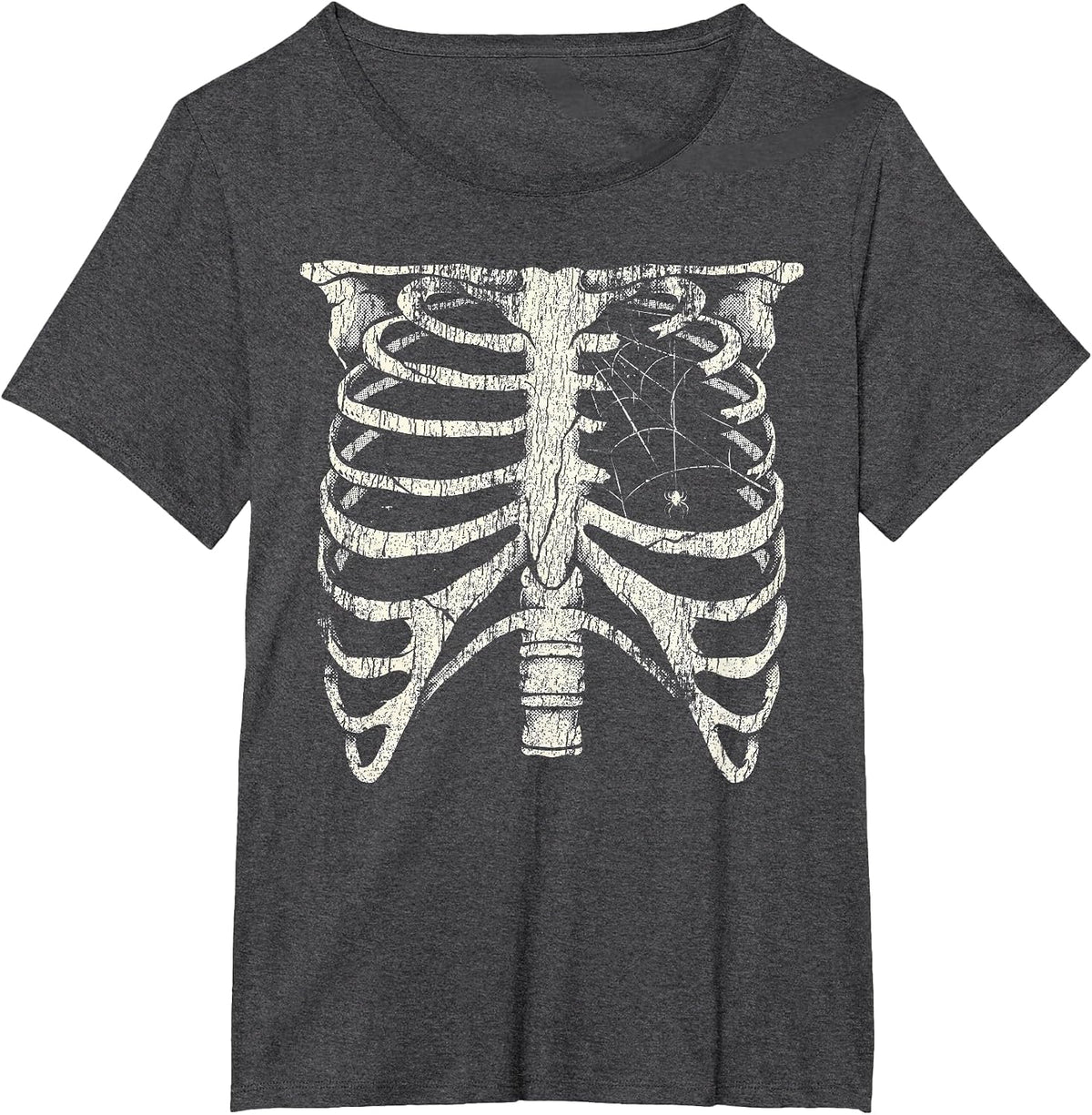 Skeleton Rib Cage Spider Scary Goth Halloween Costume Gothic T-Shirt - Dark Heather Grey