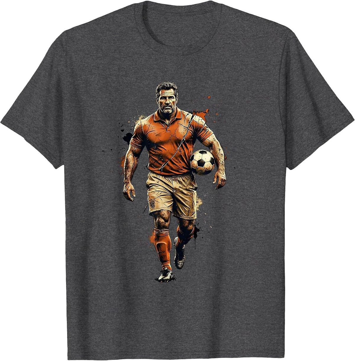 Men's Soccer Dad Carrying Ball Graphic Illustration T-Shirt - Dark Heather Grey