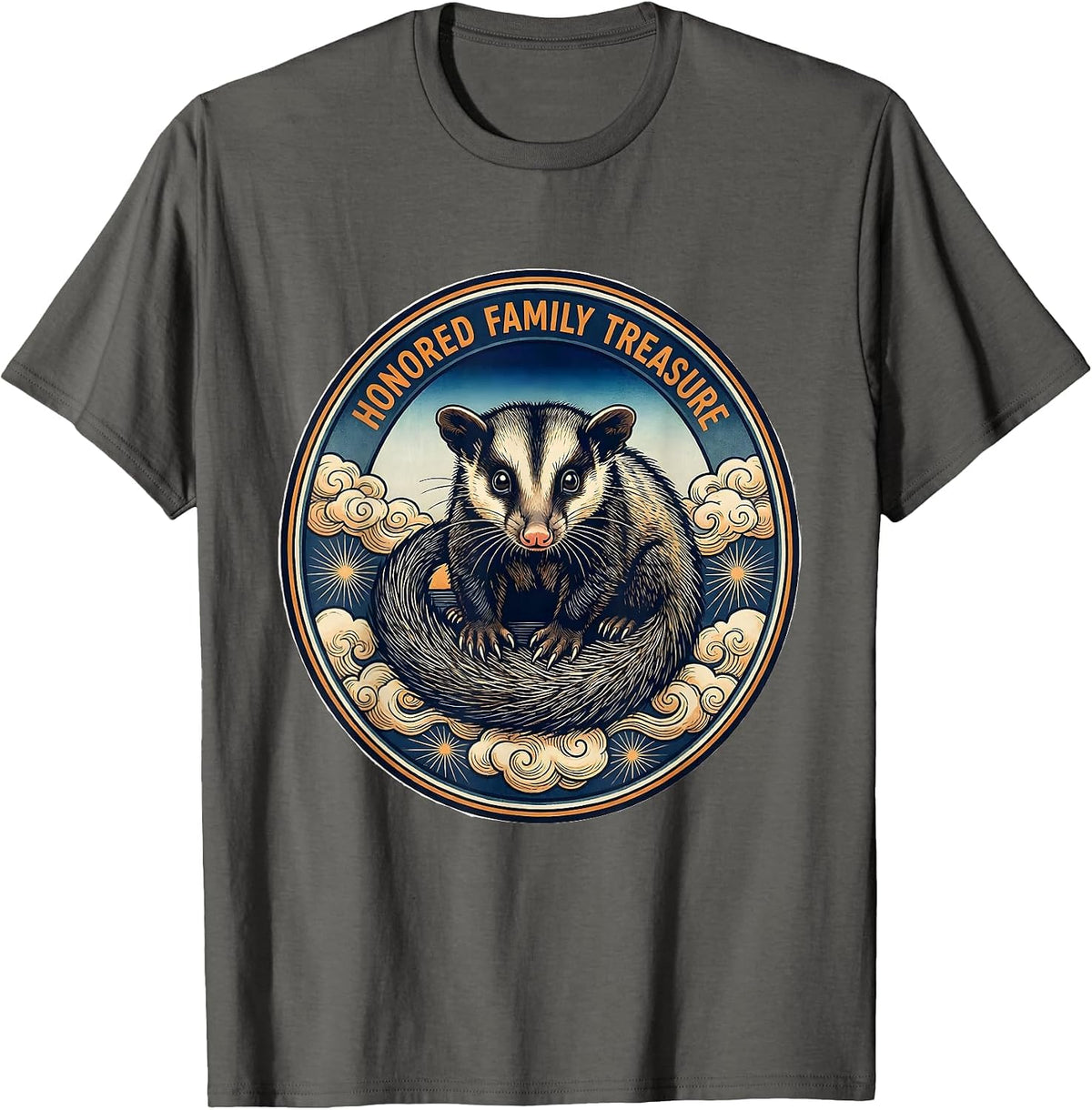 Honored Family Treasure Ukiyo-e Opossum Van Gogh Starry T-Shirt - Asphalt Grey