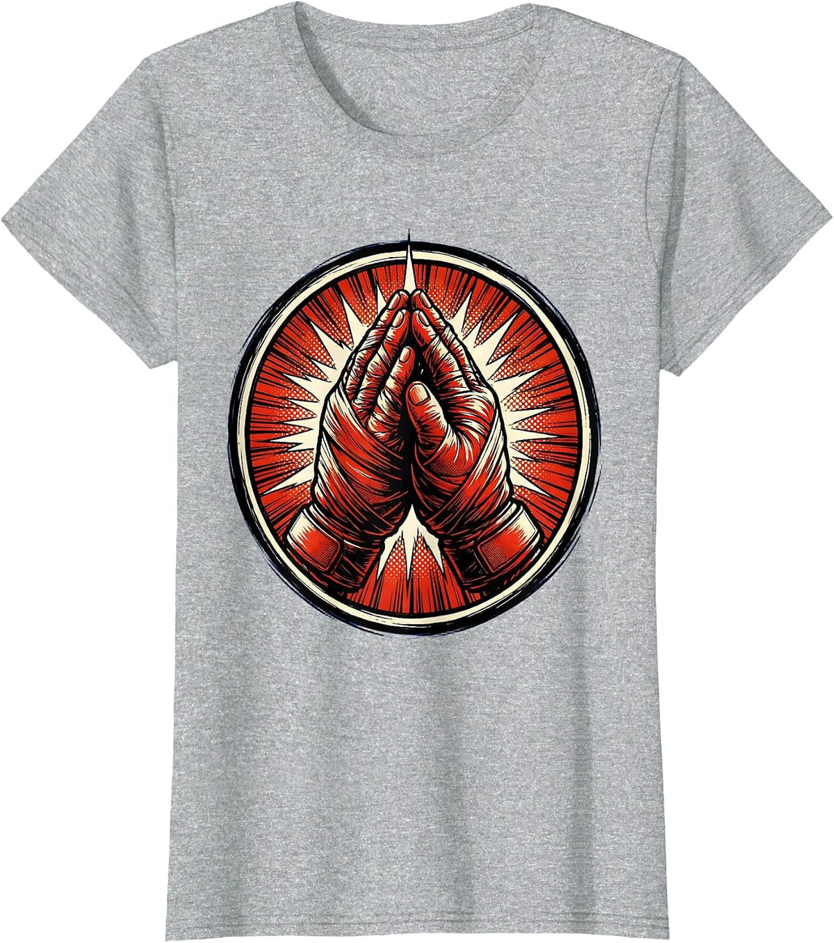 Boxer Wrapped Hands Prayer Position Boxing Art T-Shirt - Heather Grey