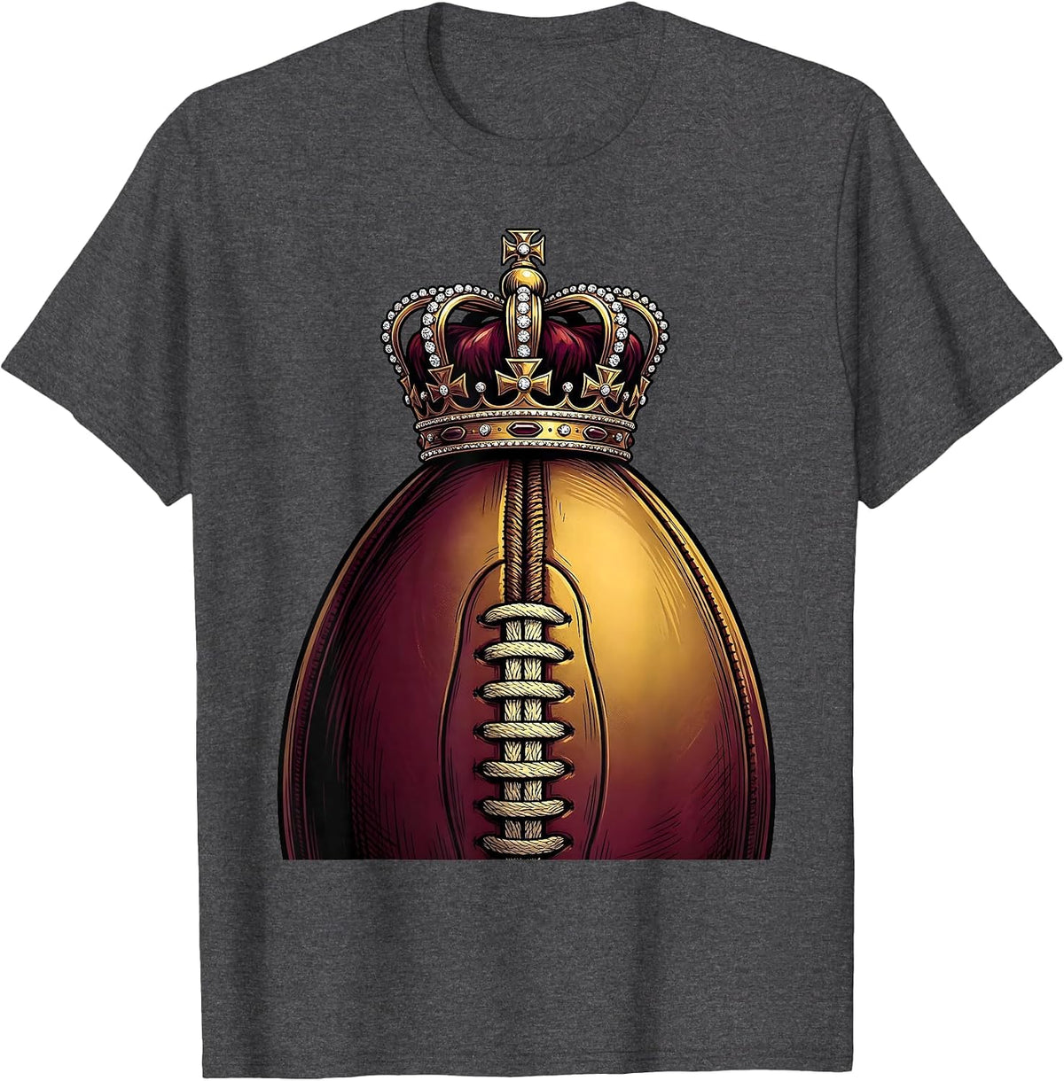 Crown Rugby Ball Illustration Design T-Shirt - Dark Heather Grey