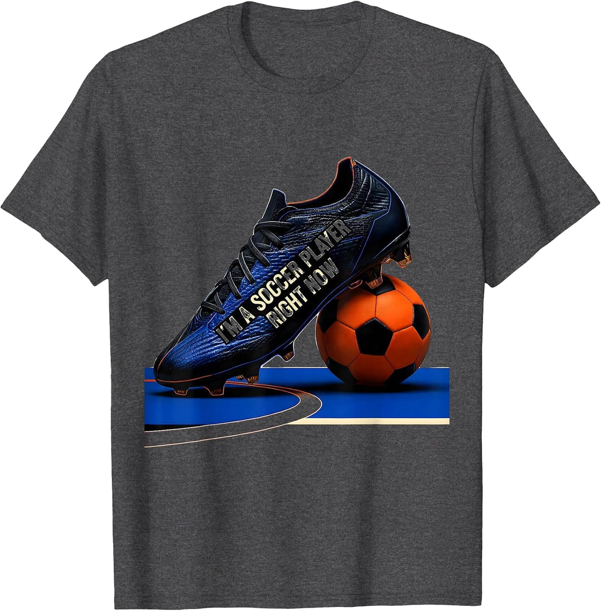 I'm A Soccer Player Right Now Flat Graphic Soccer Cleat T-Shirt - Dark Heather Grey