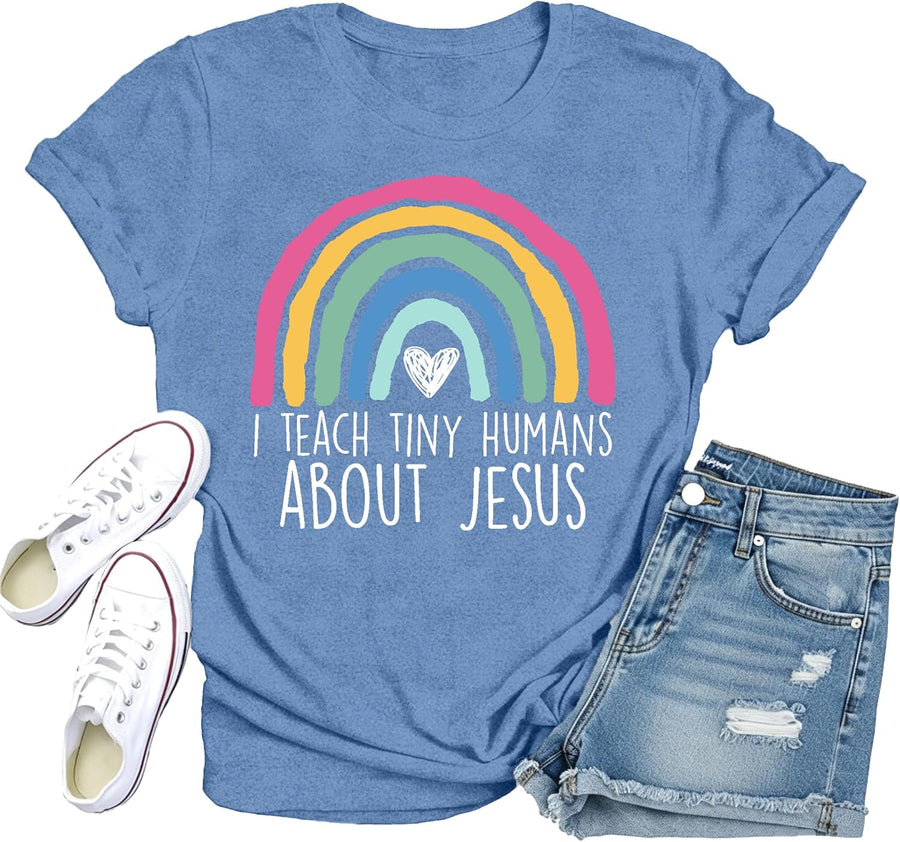 Teacher Shirt for Women Preschool Teacher Tshirt Helping Little Minds Grow Tee Top - Blue1
