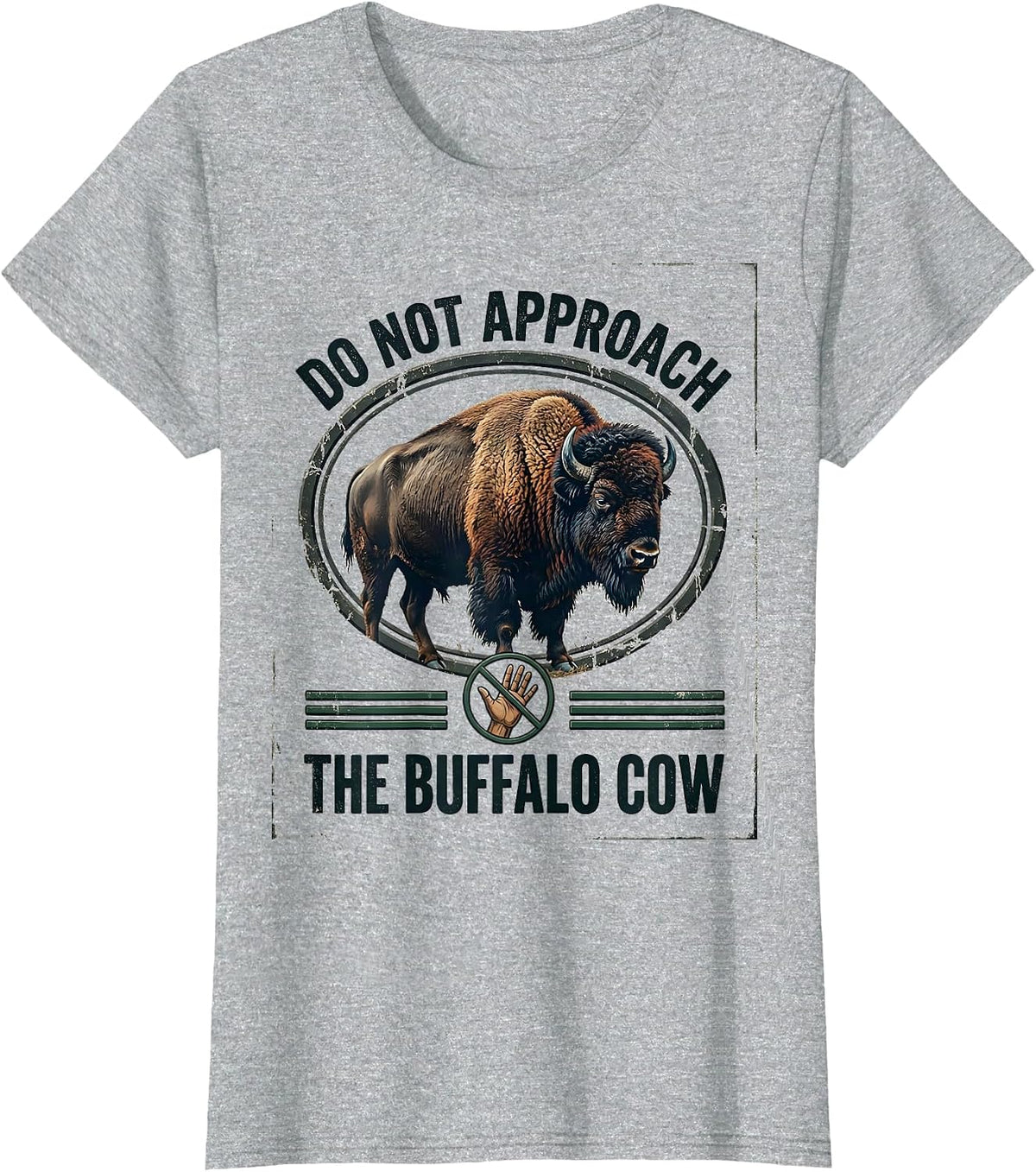 Do Not Approach The Buffalo Cow Vintage Bison Lover American T-Shirt - Heather Grey
