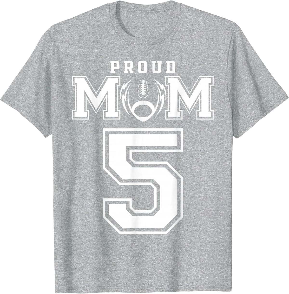 Custom Proud Football Mom Number 5 Personalised for Women T-Shirt - Heather Grey