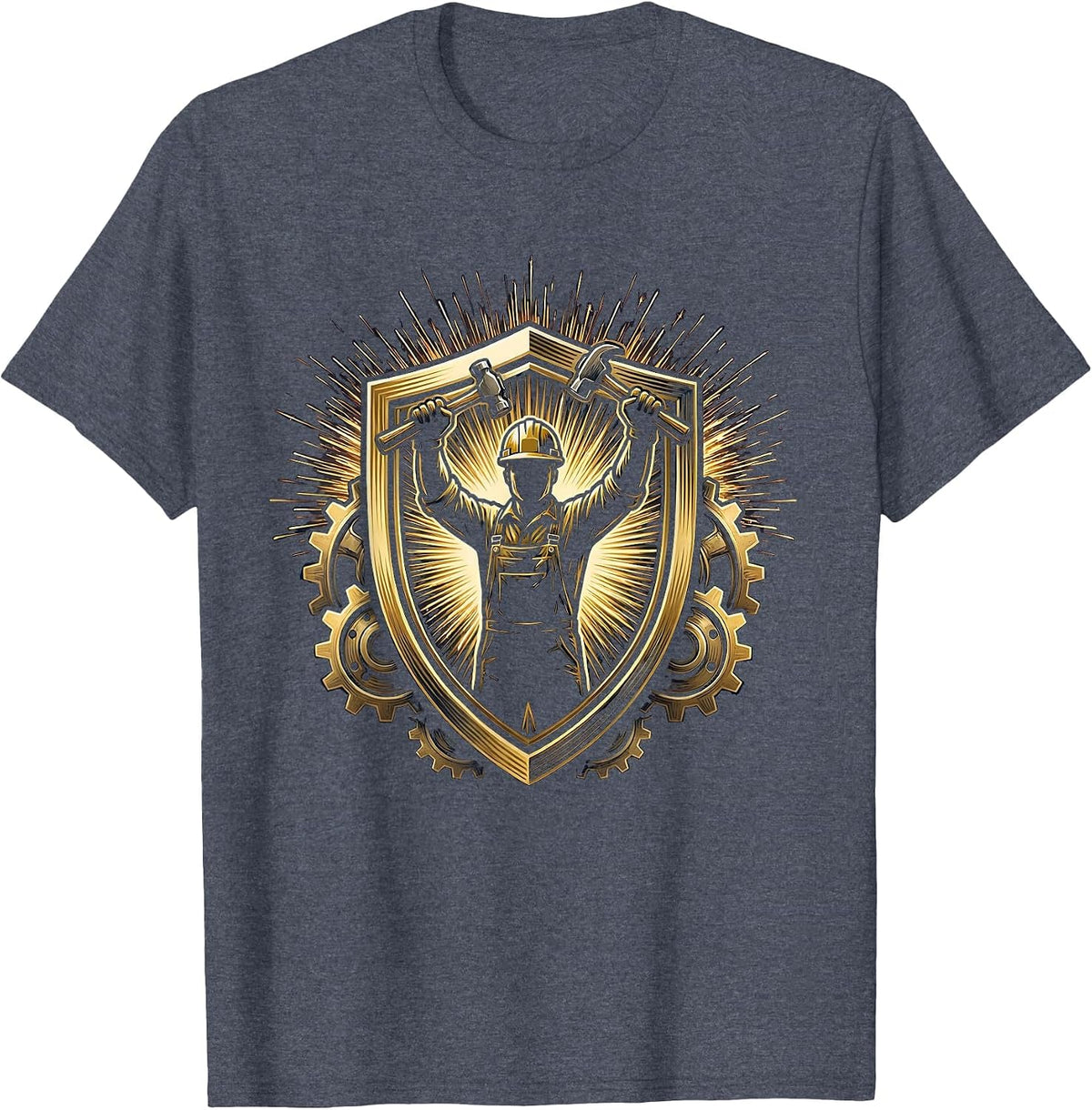 Steel Worker Silhouette Industrial Patriotic Design T-Shirt - Heather Blue