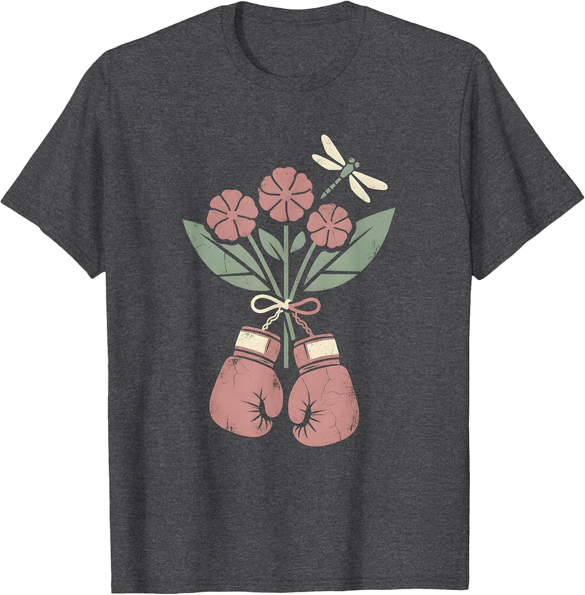 Pink Boxing Gloves Breast Cancer Awareness Design T-Shirt - Dark Heather Grey