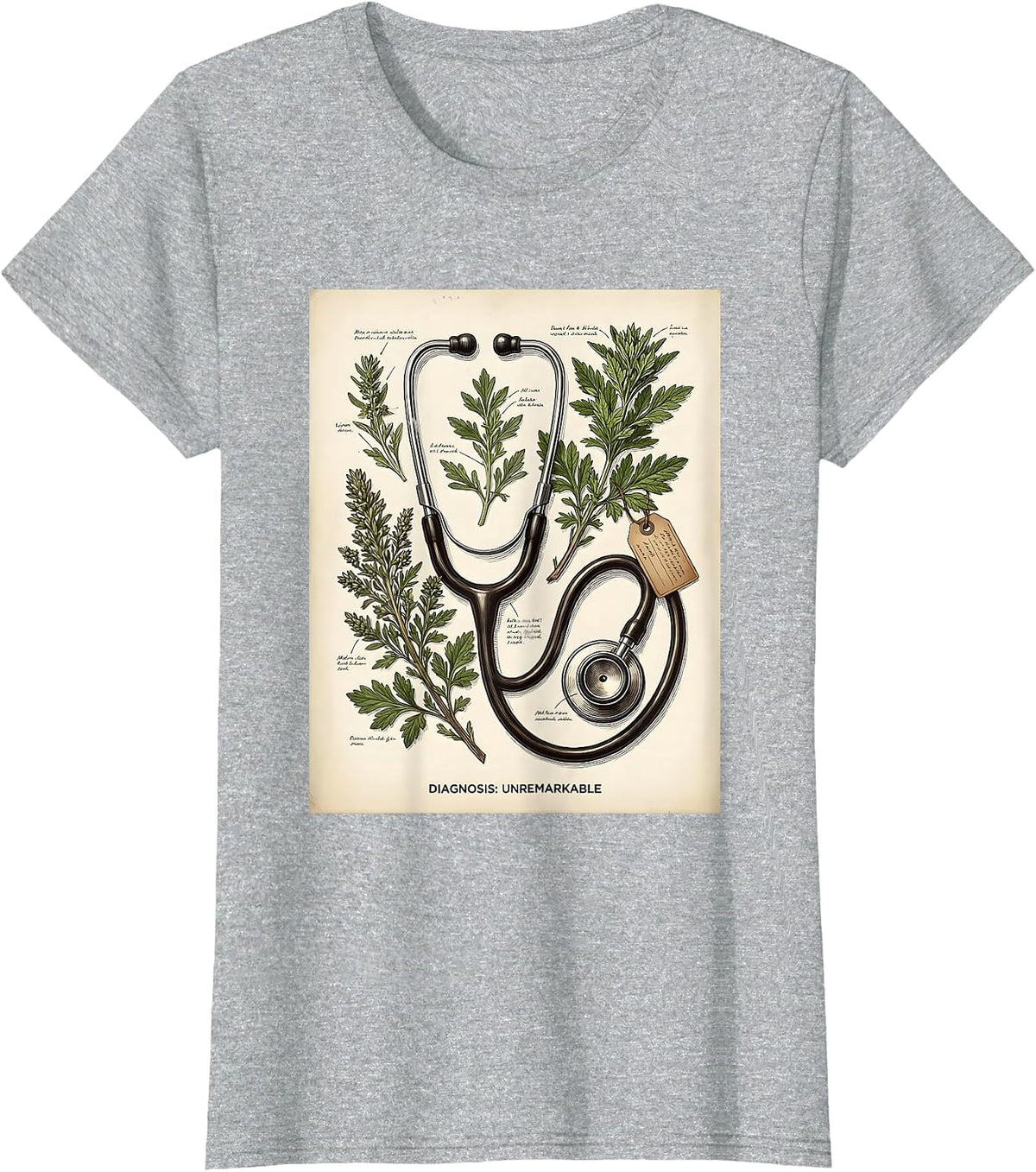Diagnosis: Unremarkable Veterinary Botanical Design T-Shirt - Heather Grey