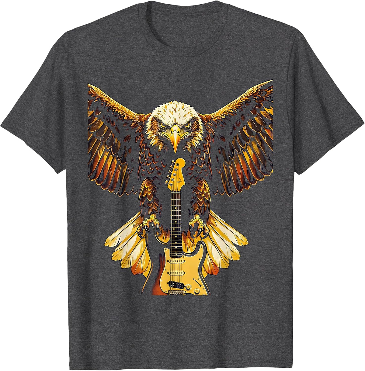 Men's Eagle Electric Guitar Rock Music Graphic Tee T-Shirt - Dark Heather Grey