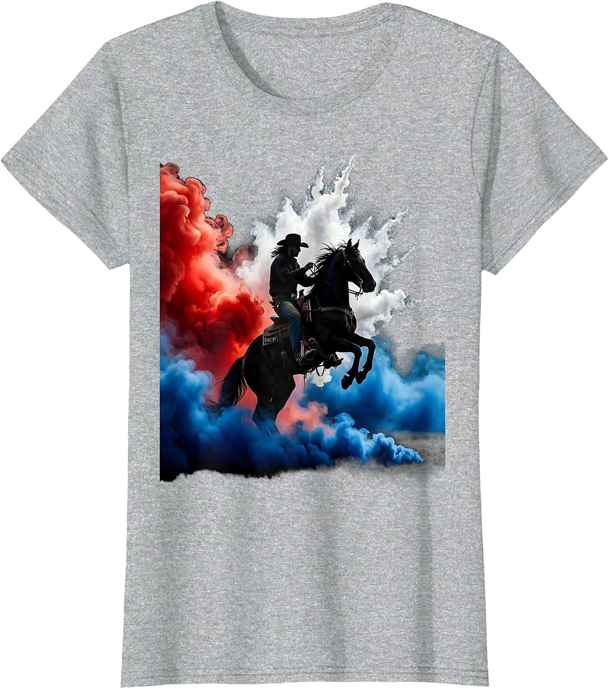 Cowboy Riding Horse American Plains Sunset T-Shirt - Heather Grey