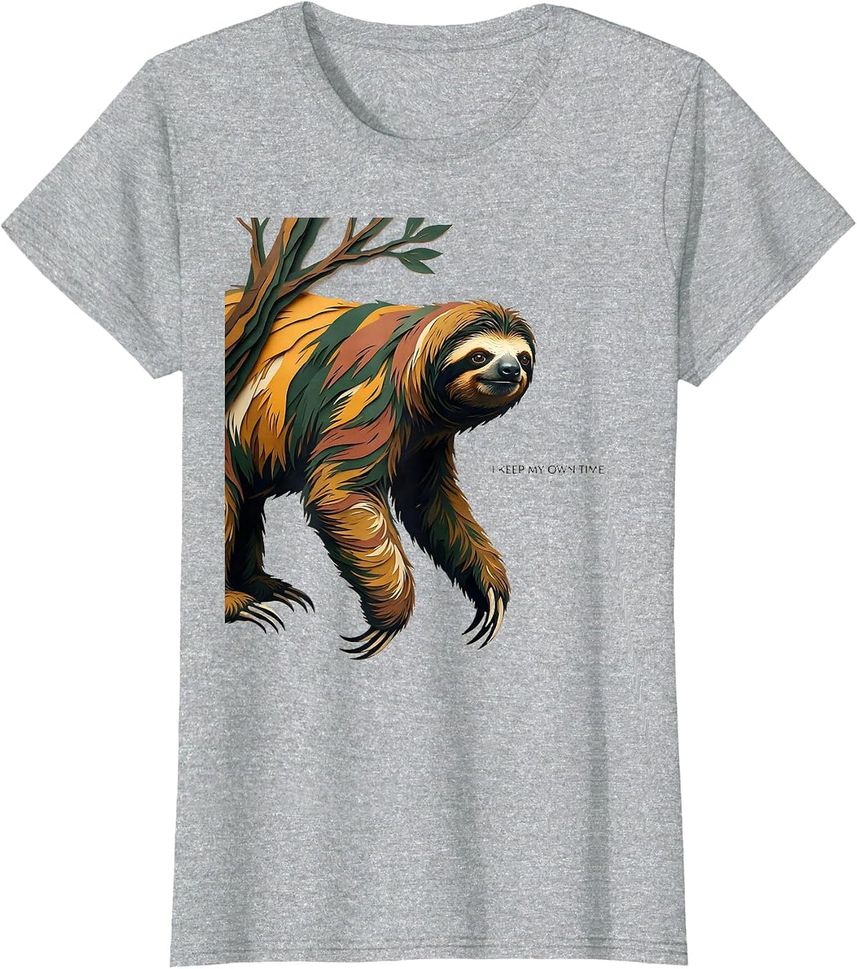 Women's I Keep My Own Time Funny Sloth Lover Lazy Humor Gift T-Shirt - Heather Grey