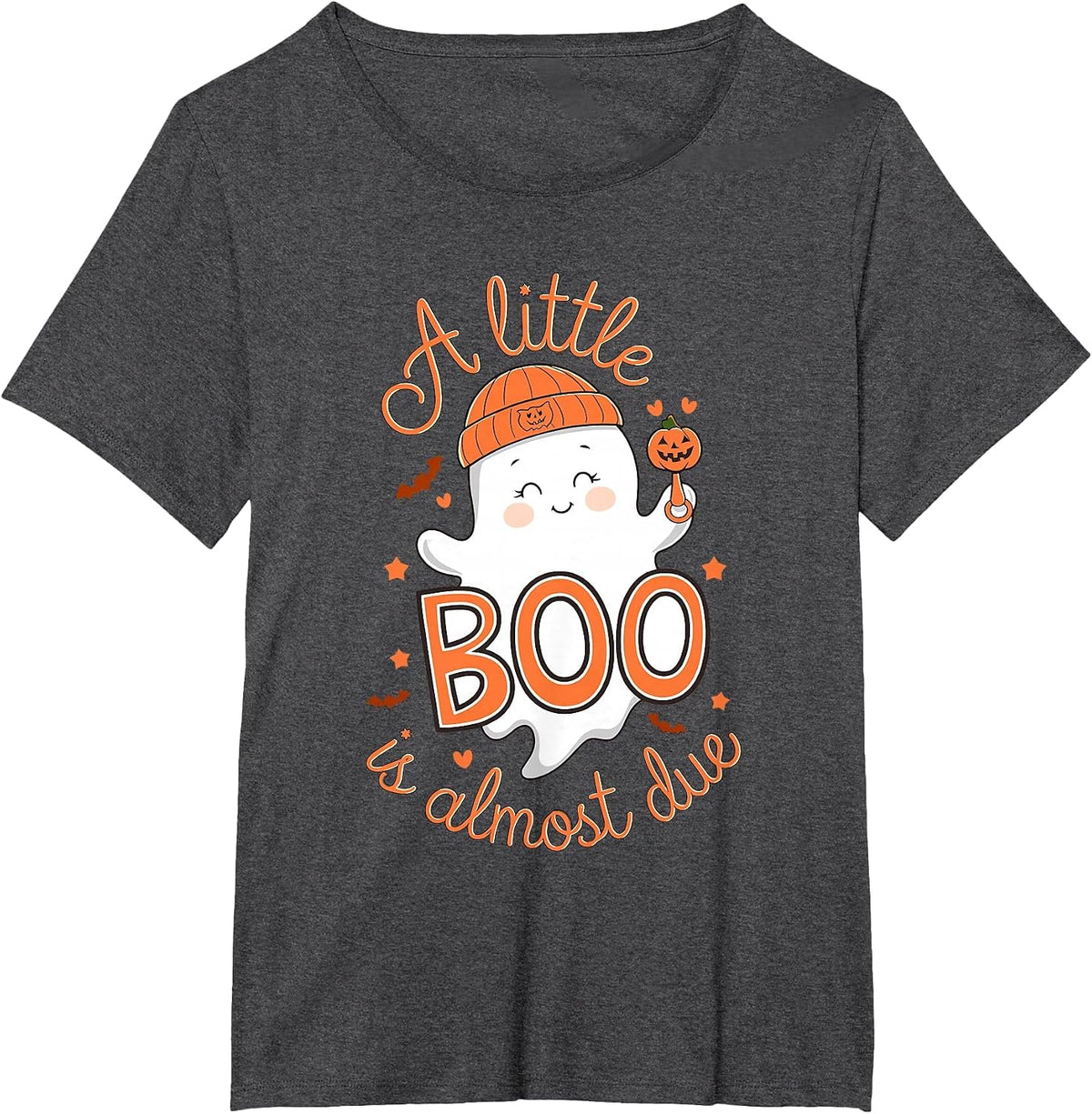 Little Boo is Almost Due Cute Halloween Pregnancy Reveal T-Shirt - Dark Heather Grey
