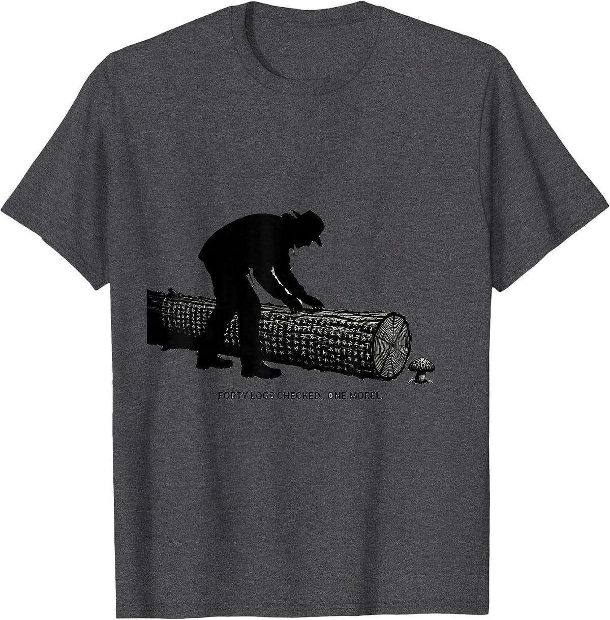 Men's Forty Logs Checked. One Morel. Funny Mushroom Forager Morel T-Shirt - Dark Heather Grey
