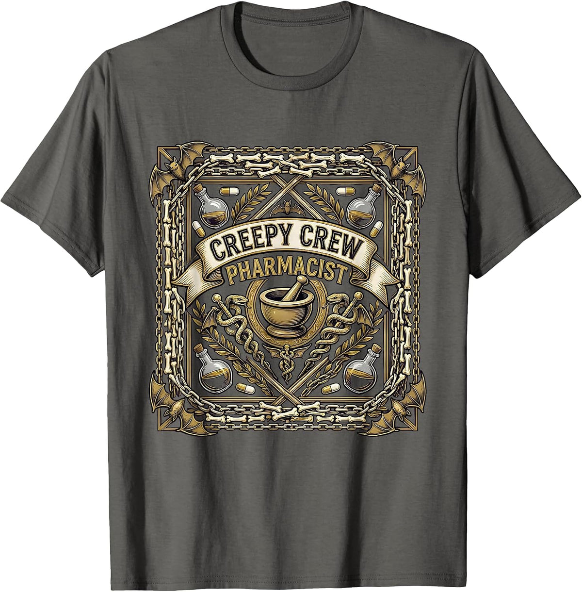 Boo Crew Pharmacist Halloween Design T-Shirt - Asphalt Grey