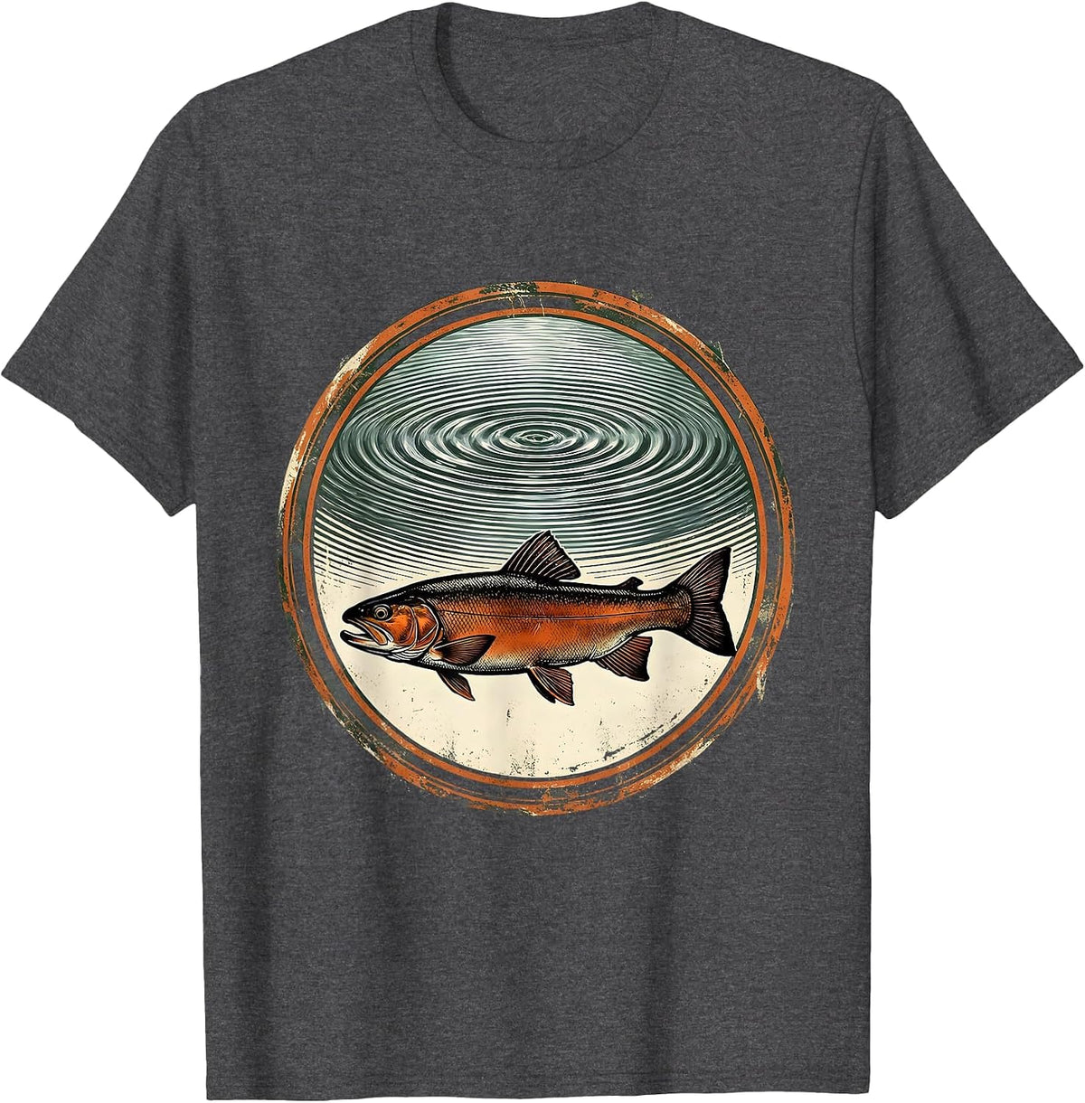 Trout Silhouette Beneath Glassy Water Surface T-Shirt - Dark Heather Grey
