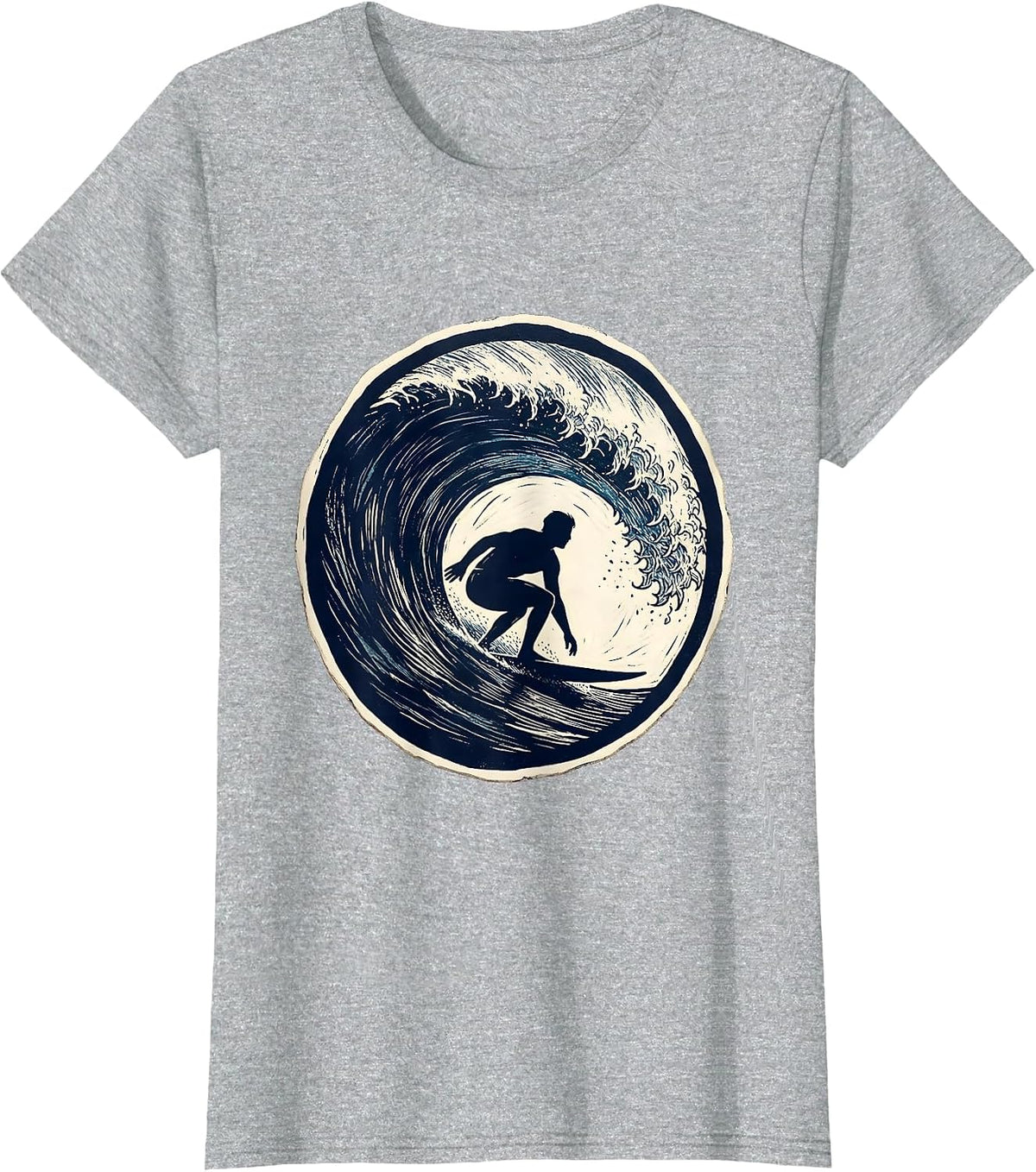 Women's Hawaiian Surfer Riding Massive Curling Wave T-Shirt - Heather Grey