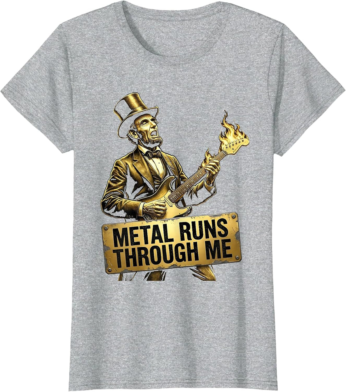 Metal Runs Through Me Rock Music Graphic Design T-Shirt - Heather Grey
