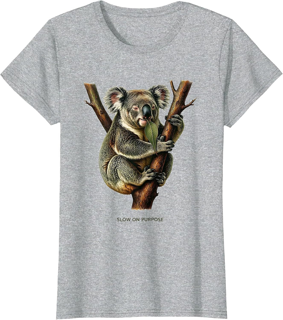Slow On Purpose Botanical Koala Animal Lover Humor T-Shirt - Heather Grey