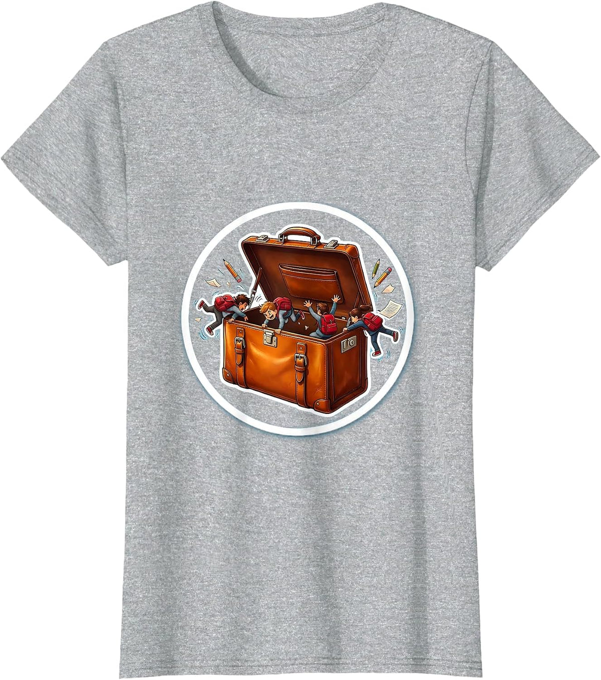 Funny Teacher Tiny Students Climbing Briefcase T-Shirt - Heather Grey
