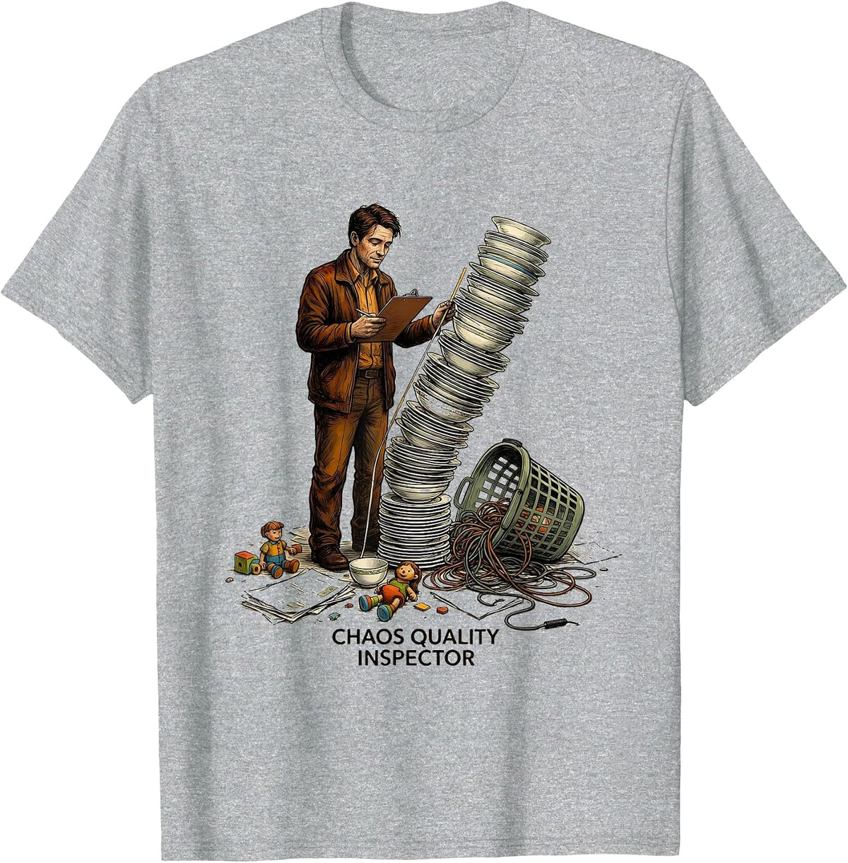 Men's Chaos Quality Inspector Funny Chaotic Neutral Humor T-Shirt - Heather Grey