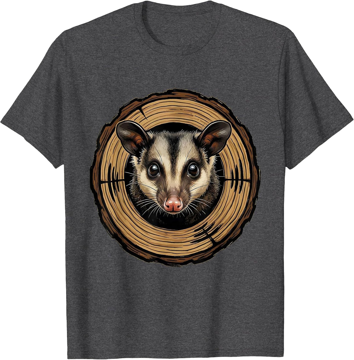 Men's Opossum Peeking Out of a Hollow Log T-Shirt - Dark Heather Grey