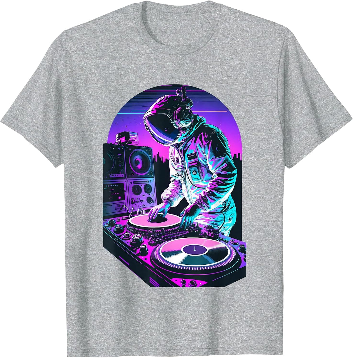 Astronaut DJ, DJing in Space, EDM Cool Graphic Vaporwave T-Shirt - Heather Grey