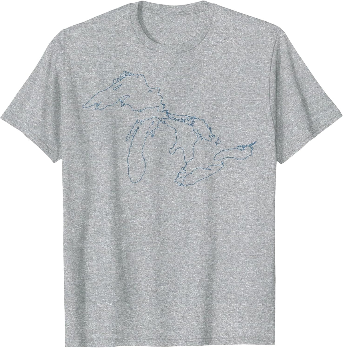 Great Lakes State Map Tee Michigan Vacations Camping Hiking T-Shirt - Heather Grey