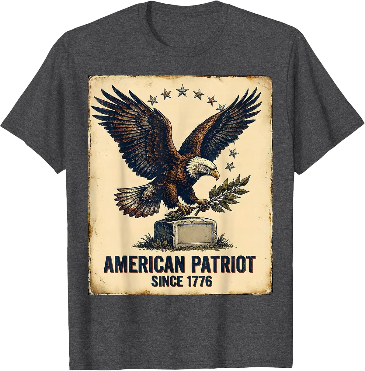 Men's American Patriot Since 1776 Vintage Patriotic T-Shirt - Dark Heather Grey