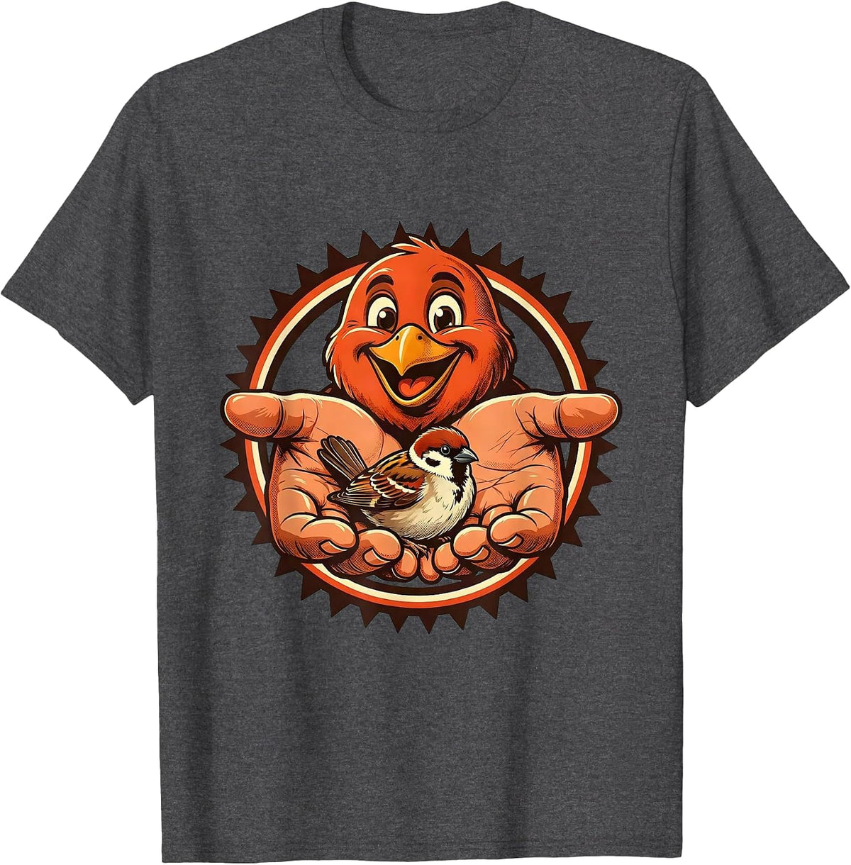 Men's Social Worker Caring Hands Cradling Bird Design T-Shirt - Dark Heather Grey