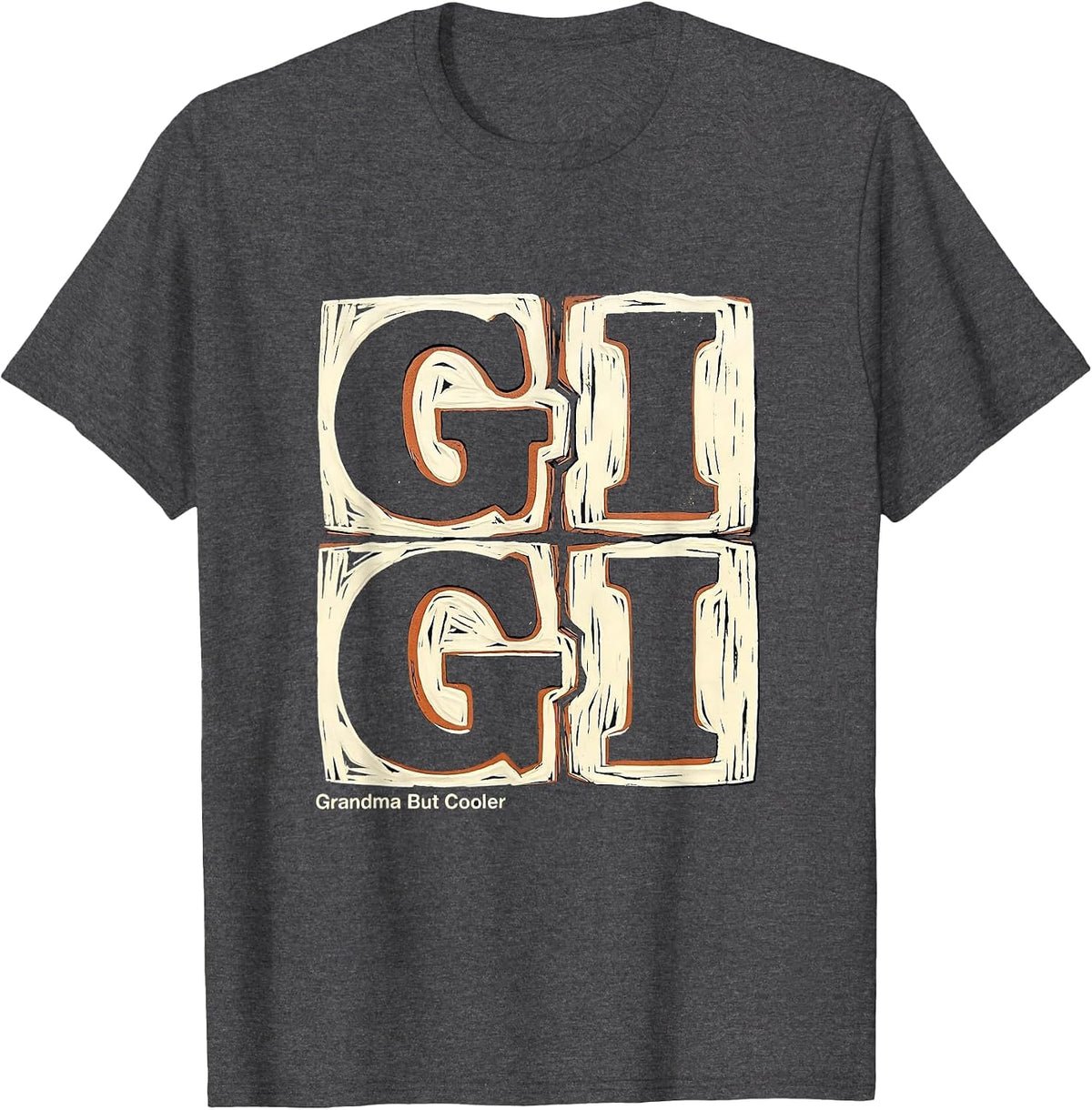 Men's Gigi Grandma But Cooler Linocut Grandma Gift T-Shirt - Dark Heather Grey