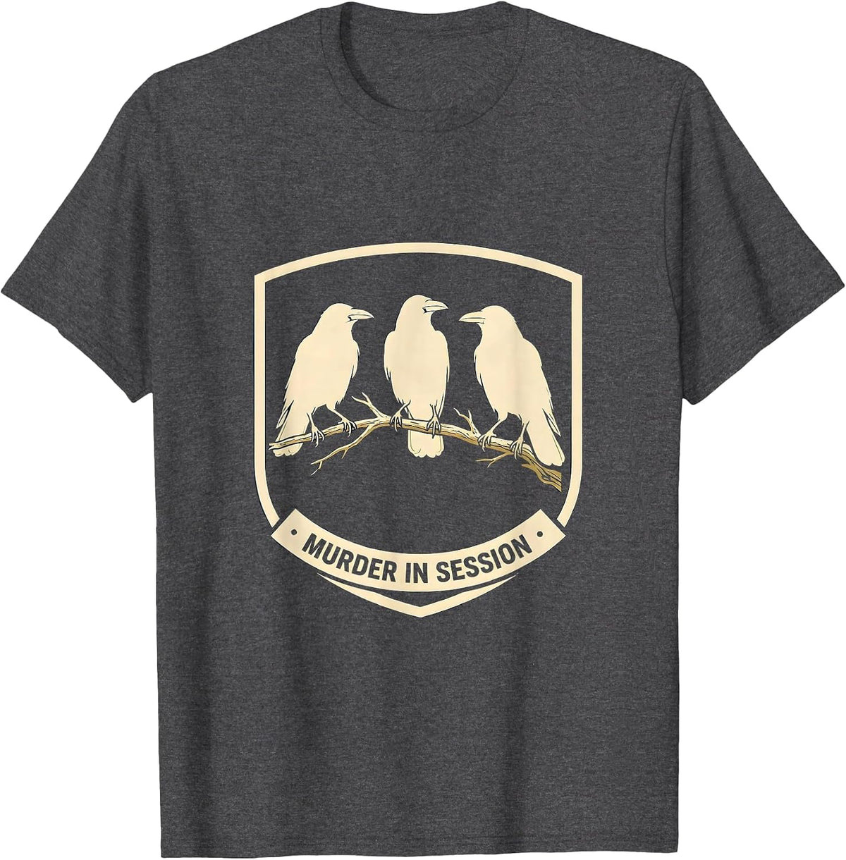 Murder In Session Crow Murder Pun Bird Lover Humor T-Shirt - Dark Heather Grey