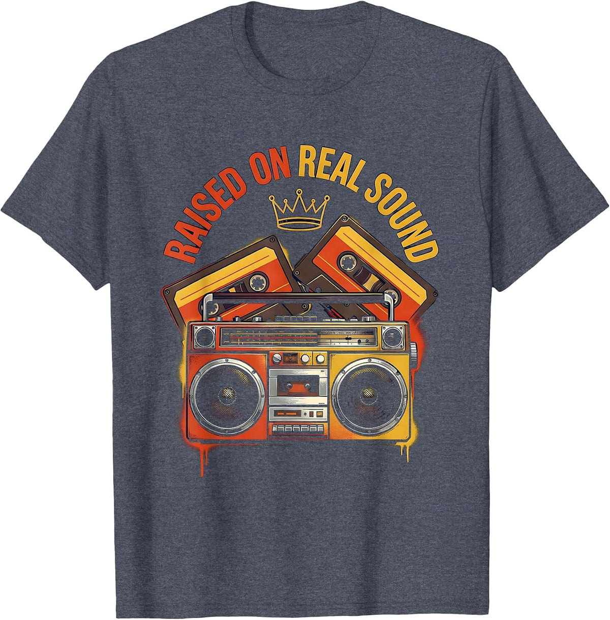 Raised On Real Sound Retro Hip Hop Rap Music Lover T-Shirt - Heather Blue