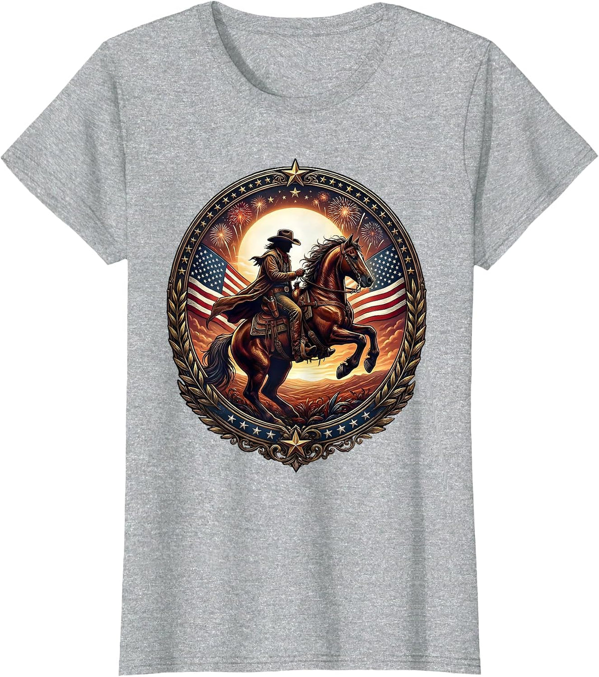 Lone Rider On Horseback At Dusk Freedom Design T-Shirt - Heather Grey