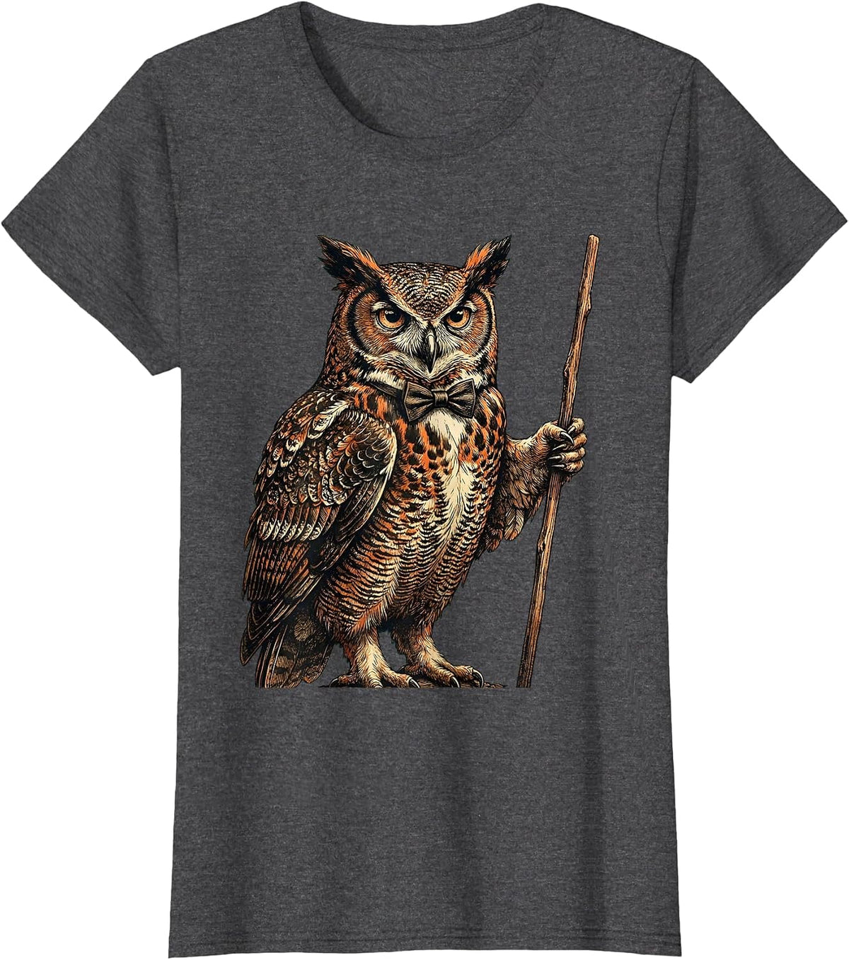 Women's Owl Professor Bow Tie Pointer Illustration T-Shirt - Dark Heather Grey