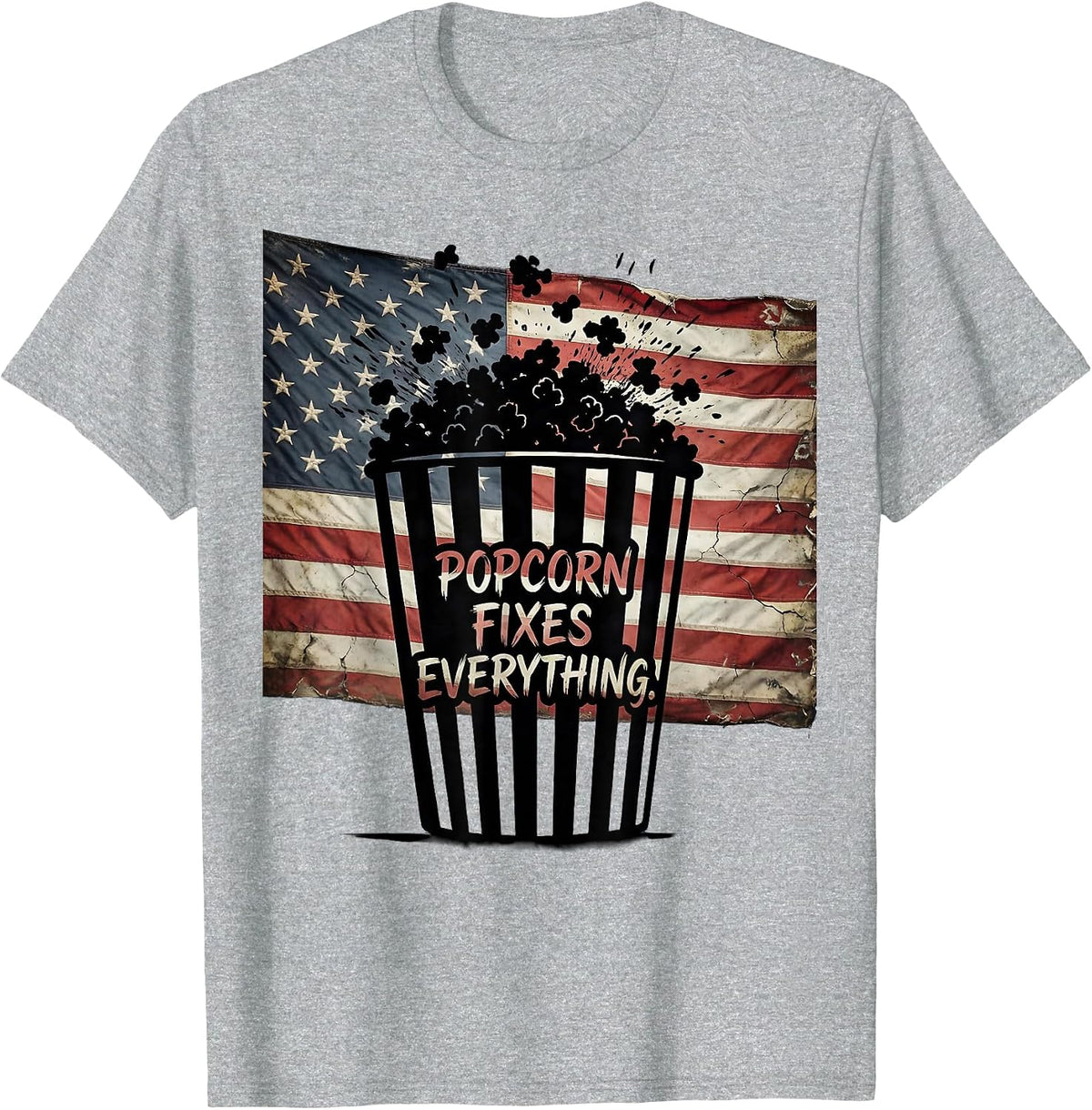 Men's Popcorn Fixes Everything Funny Snack Lover Design T-Shirt - Heather Grey
