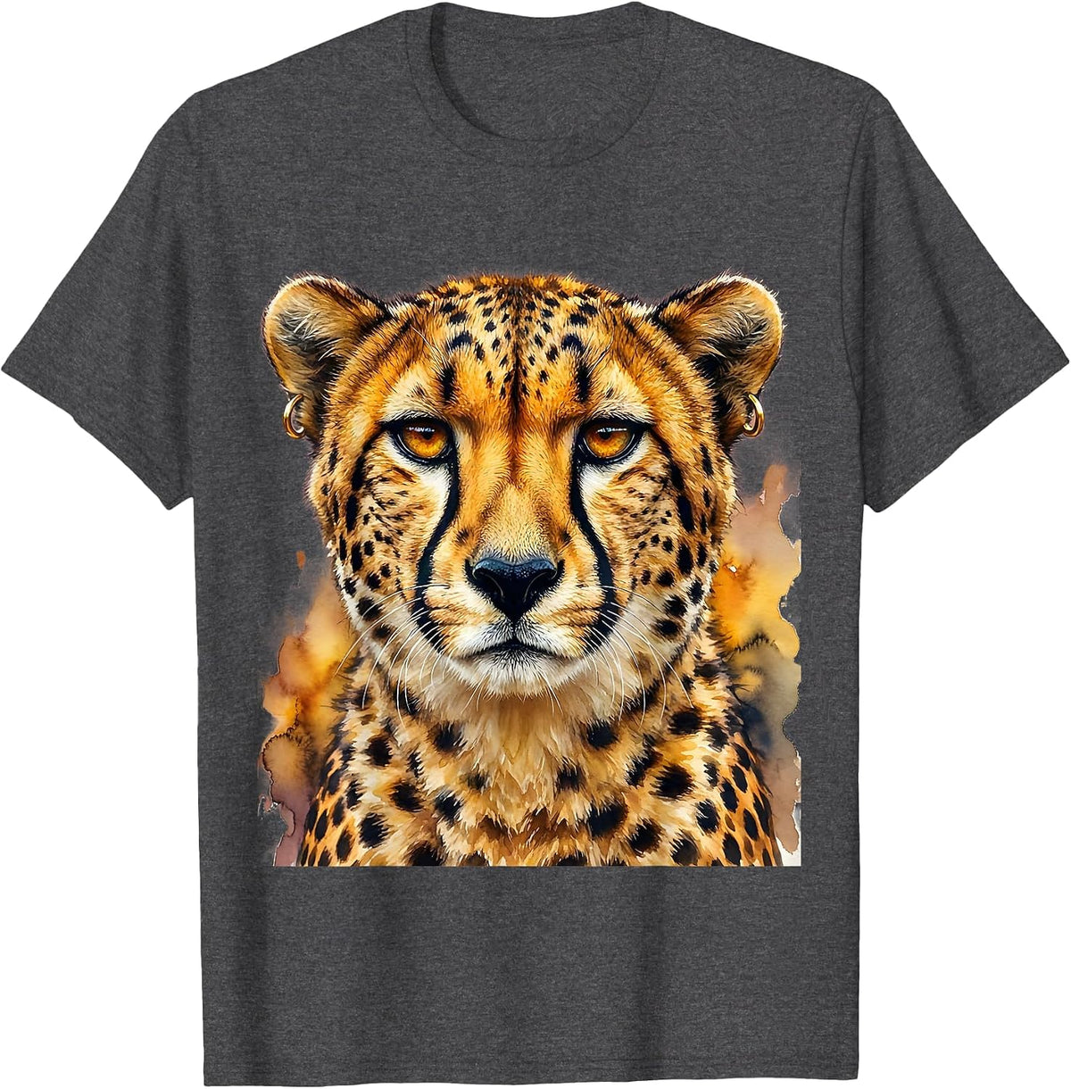 Gigi Bold Cheetah with Gold Earrings T-Shirt - Dark Heather Grey