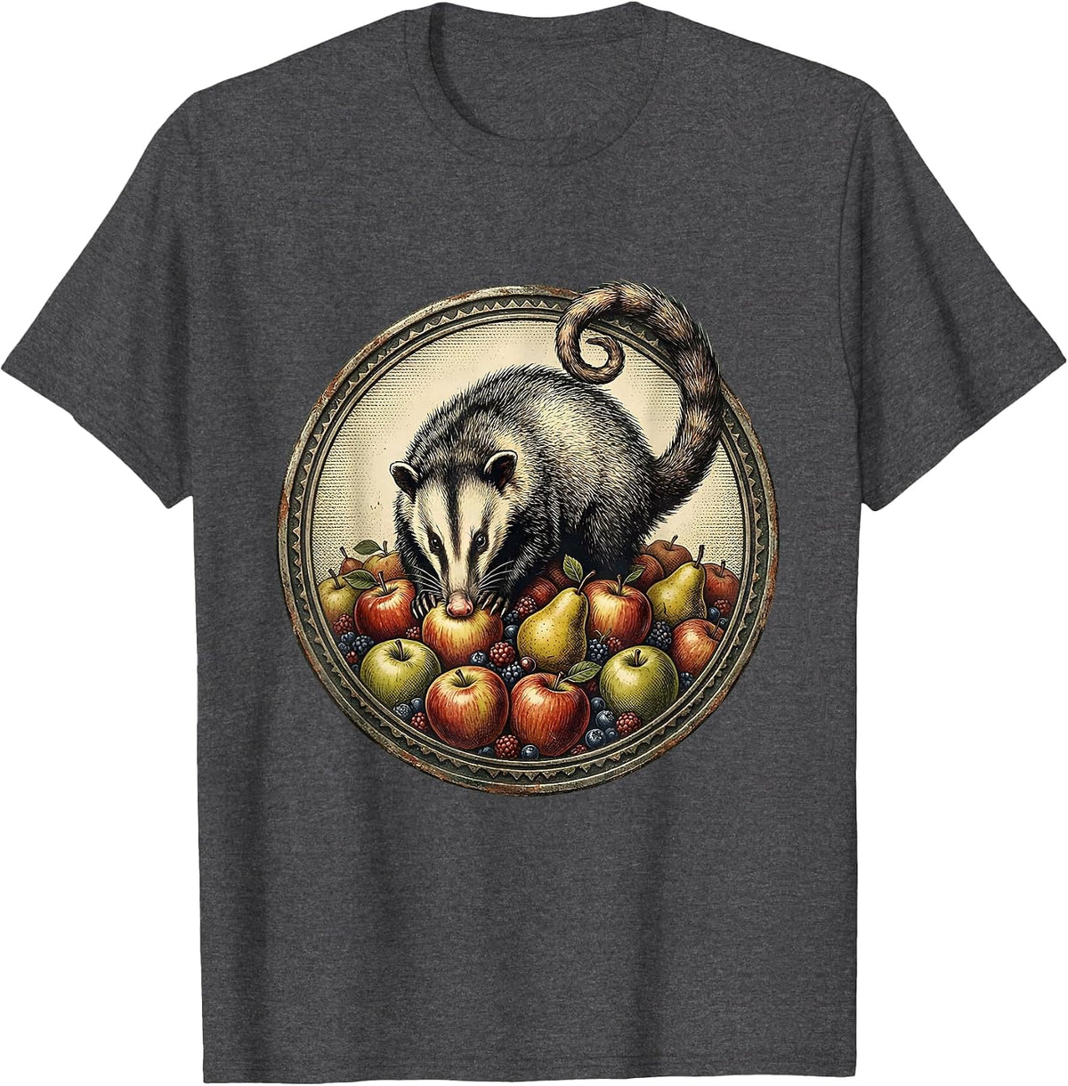 Men's Opossum Fruit Raid Funny Wildlife Graphic T-Shirt - Dark Heather Grey