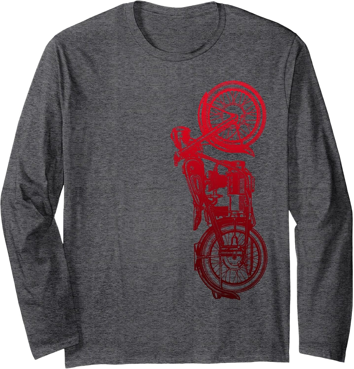 Vintage Red Retro Motorcycle Long Sleeve T Shirt Long Sleeve T-Shirt - Adult Unisex Dark Heather Grey