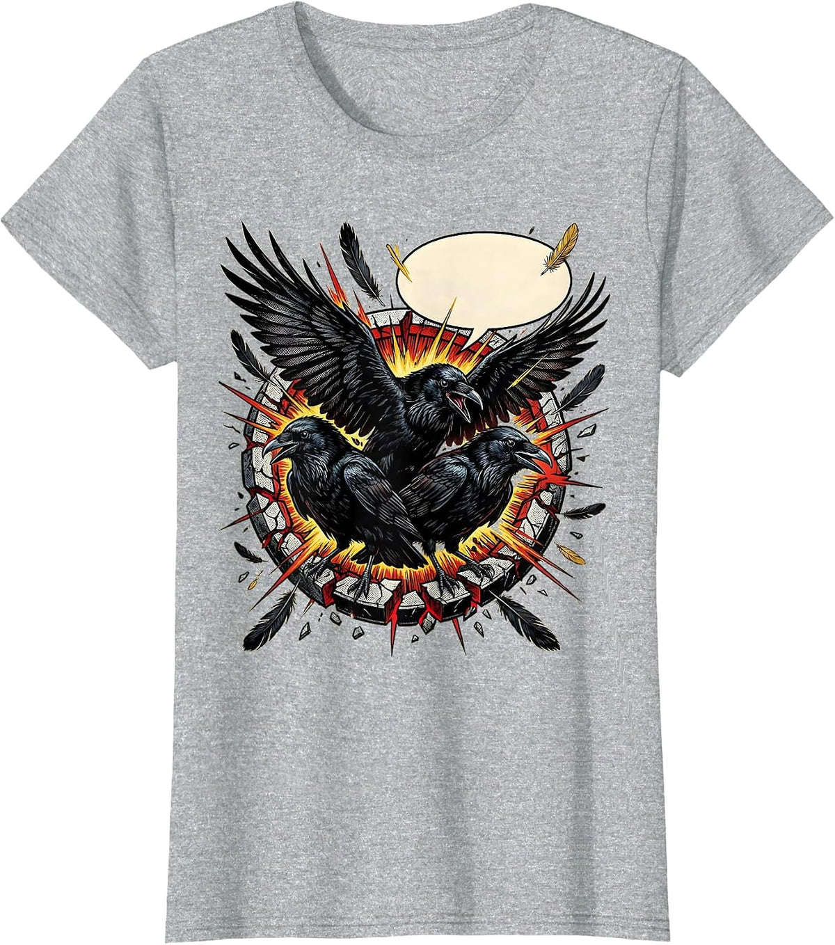Women's Crow Murder Burst Comic Book Gothic Bird Humor T-Shirt - Heather Grey