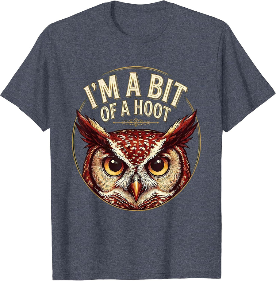 I'm A Bit Of A Hoot Vintage Owl Bird Lover Humor T-Shirt - Heather Blue