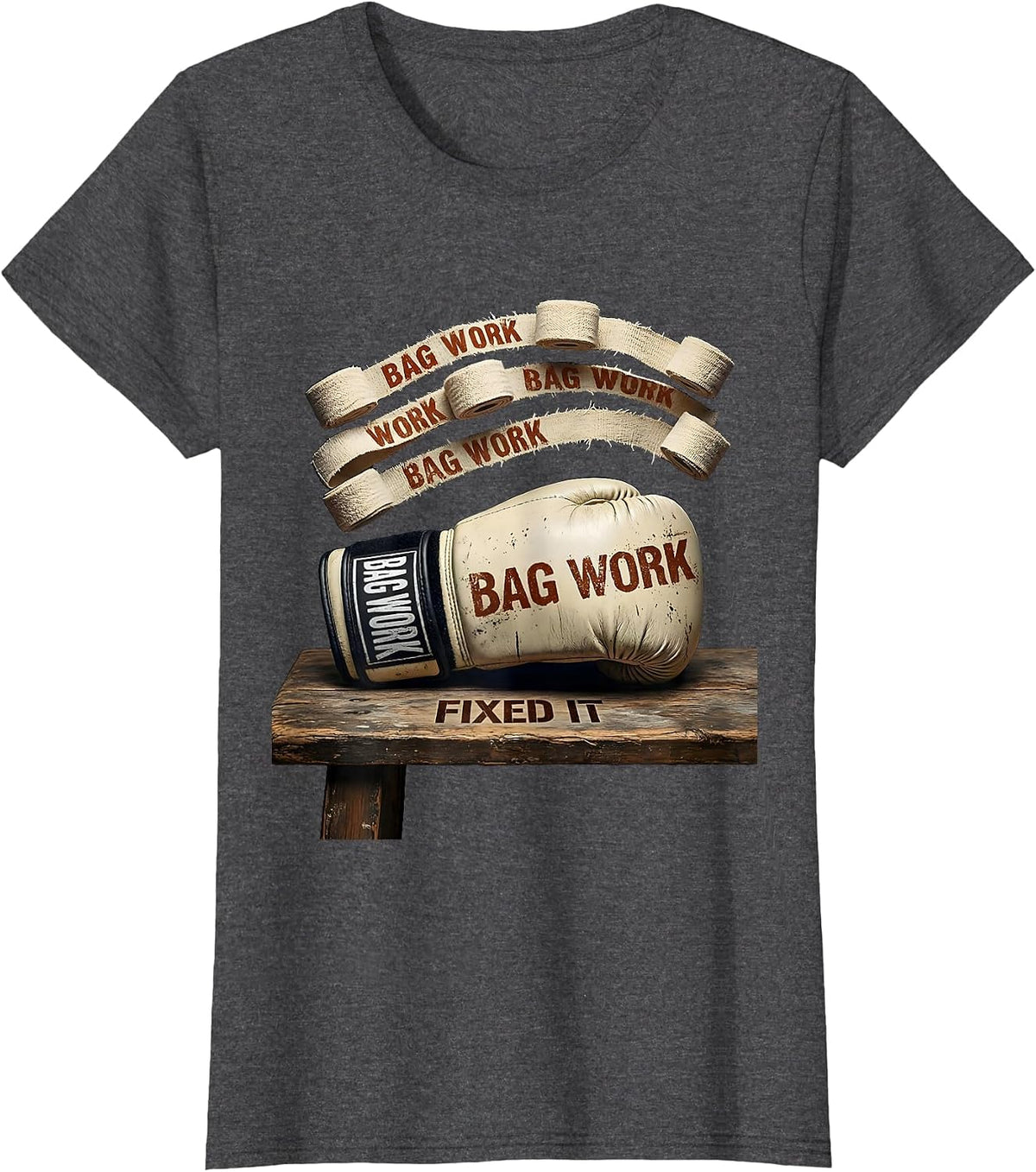 Women's Bag Work Fixed It Funny Boxing Gym Humor Boxer Gift T-Shirt - Dark Heather Grey