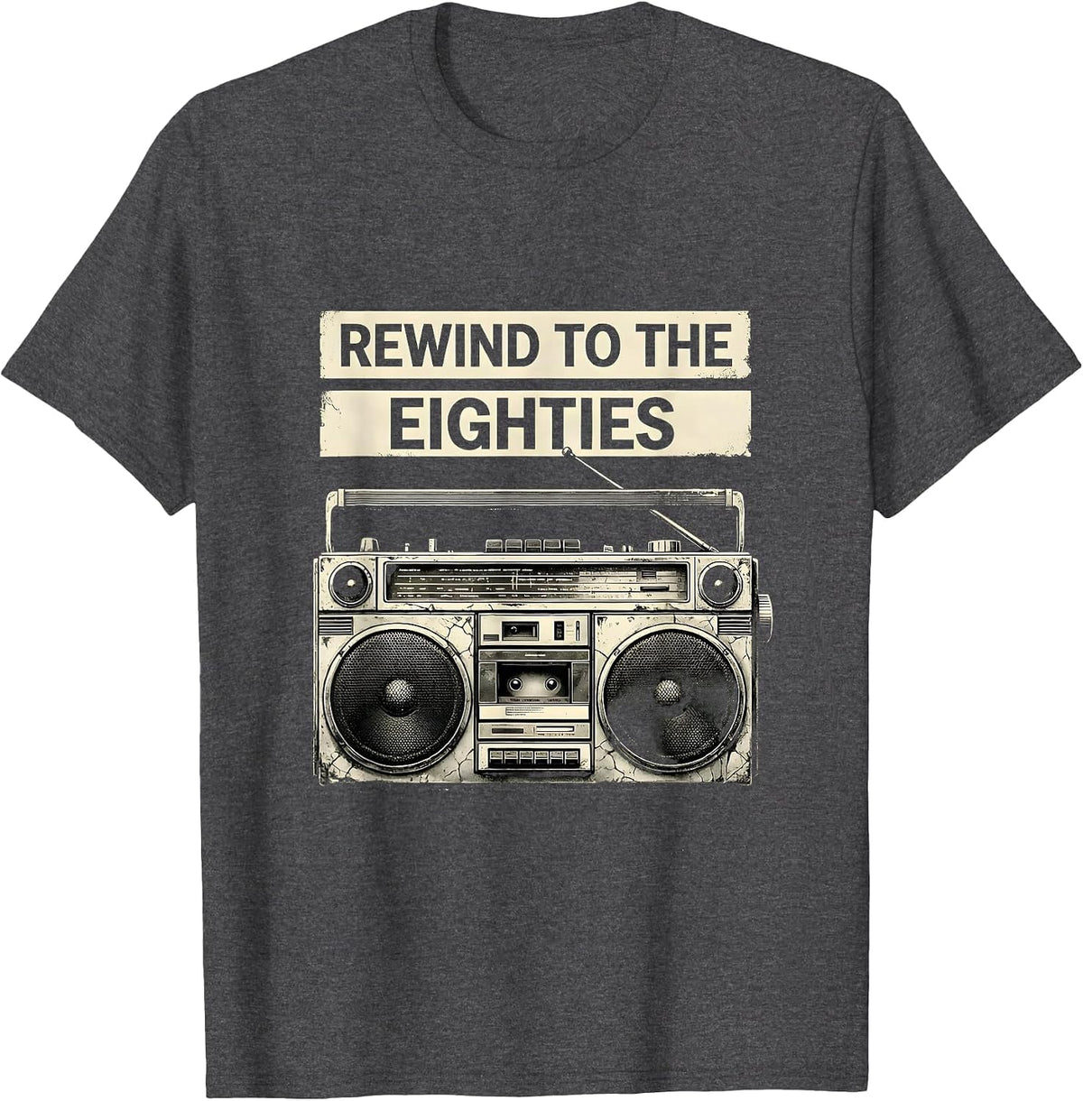Men's Rewind to the Eighties Retro 80s Design T-Shirt - Dark Heather Grey